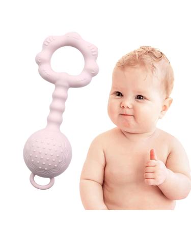 Baby rattles toy 0 months baby rattles 0-6 months baby holding toy and bite ring as a dental aid BPA-free silicone sensory toy for baby gift for boys and girls (pink)