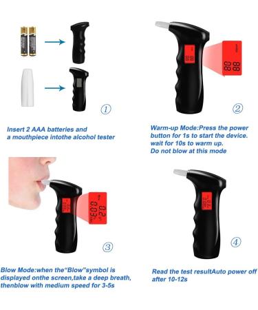 Breathalyzer  Portable Alcohol Tester  Professional Breathalyzer Digital LCD Display Auto Power Off Sound Alarm for Drivers or Home Use  Black (with 5 Mouthpieces) - Buy Online on GoSupps.com