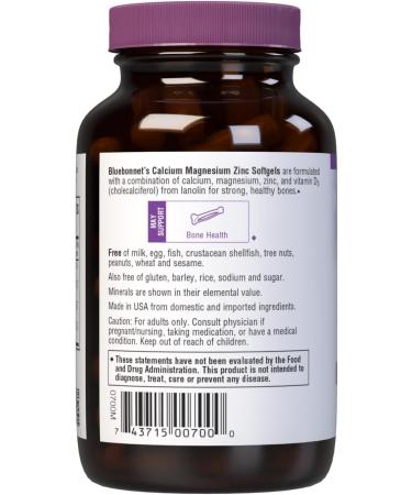 Bluebonnet Nutrition Calcium Magnesium Zinc Plus Vitamin D3 1000 mg of Calcium 500 mg of Magnesium and 15 mg of Zinc 400 IU Vitamin D3 For Strong Healthy Bones* Gluten-Free Dairy-Fee 60 softgel Unflavor 60 Count (Pac  - Buy Online on GoSupps.com