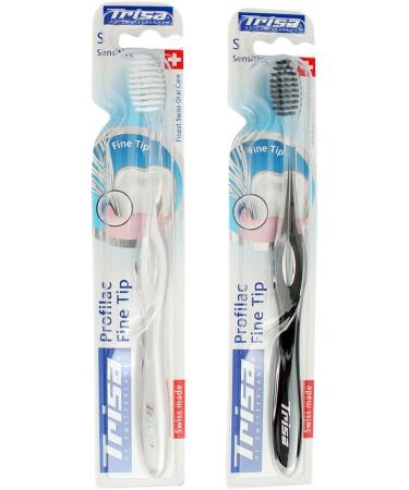 TRISA Profilac Fine Tip Sensitive Toothbrush - Gentle & Efficient Cleaning | Soft Black/White for Sensitive Teeth - International Shipping Available - Buy Online on GoSupps.com