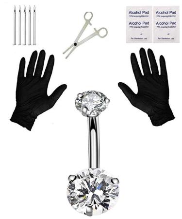 Jconly Belly Piercing Kit - 14G Belly Button Ring with 316L Steel Piercing Needles and Piercing Clamp Belly Kit