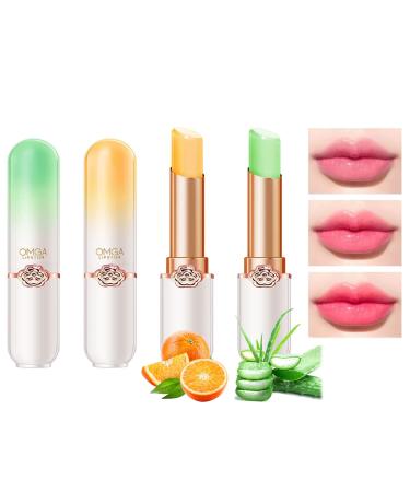 Aloe Vera Orange Color Changing Lipstick  2 Pcs Lasting Moisturize Tinted Lip Balm  Magic Lip Gloss Mood Color Change Jelly Lipstick for Women (SET A)