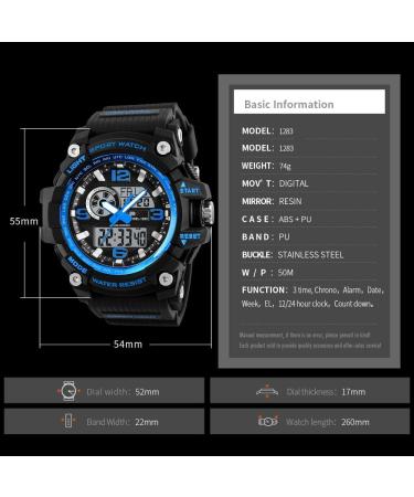 Men's Analog-Digital Sports Watch | 50M Waterproof Military | LED Screen | Stopwatch & Alarm | Black - Buy Online on GoSupps.com
