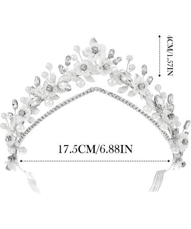 Zoestar Flower Wedding Tiaras and Crowns Silver Rhinestone Tiara Headband Pearl Leaf Princess Headwear Bridal Hair Accessories for Women - Buy Online on GoSupps.com