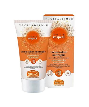 Helan Vogliadisole Respect Sun Cream 30 SPF and Anti-wrinkle 50 ml Protects against sunburn and skin aging Water Resistant (Vitamin E Pomegranate Watermelon and Raspberry Oil)