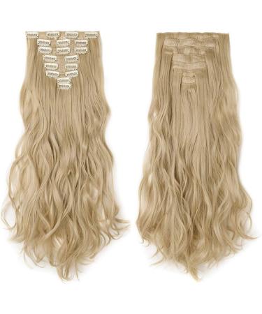 Slik-co Long Curly Wavy Clip-In Hair Extensions - 8 Pcs Full Head, Synthetic Heat Resistant, 17 inch Golden&Bleach Blond - Buy Online on GoSupps.com