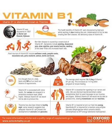 Vitamin B1 Tablets | 100mg Thiamine Supplement for Energy Metabolism & Nervous System Health | Oxford Vitality 1 count (Pack of 1) - Buy Online on GoSupps.com