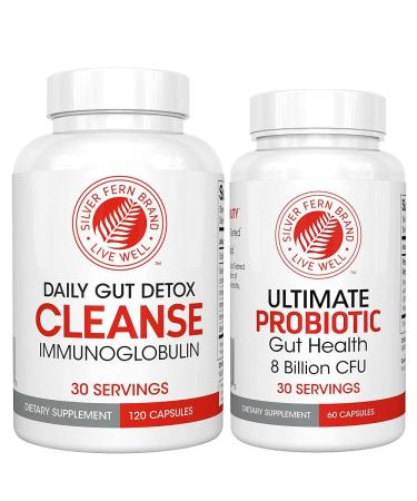 Silver Fern Gut Rehab Kit - Cleanse Daily Detox & Ultimate Probiotic Gut Health Supplement Combo - Immunoglobulin Detoxification Formula & Spore Forming Probiotics