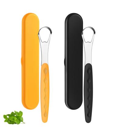 NATOSU 2 pieces of tongue scrapers for adults and children stainless steel tongue brush metal-tongue scraper non-slip handle reduced bad breath with travel case