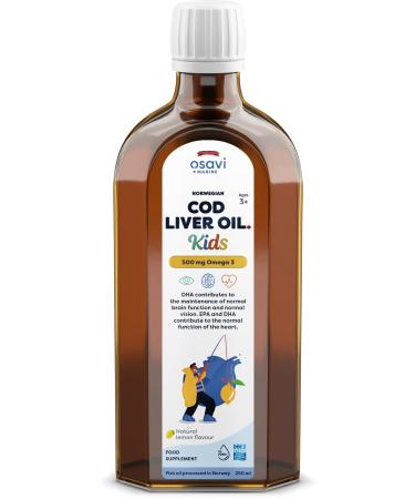 Osavi Norwegian Cod Liver Oil Kids 500mg Omega 3 (Lemon) - 250 ml.