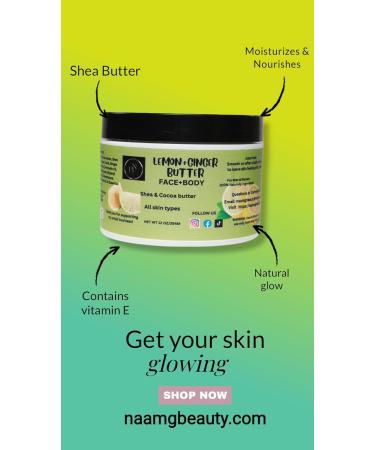 Naamg Beauty Lemon & Ginger Butter- Handmade Natural Butter for Body Face -Natural Lemon & Ginger Body Butter for Women Men- All Skin Types 12 oz - Buy Online on GoSupps.com