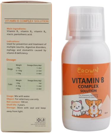 Crown Pet B-Complex Supplement Liquid B1 B2 B3 B5 & B6 for Dogs & Cats of All Ages Sizes & Breeds 100 mL for Wellness Energy & Digestive Support Ultimate Formula - Buy Online on GoSupps.com