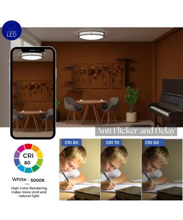 Flush Mount Ceiling Light | Double Ring LED Fixture | 22W 1800lm Warm White 2700K | Brushed Nickel | Ideal for Kitchen & Bedroom | International Shipping Available - Buy Online on GoSupps.com