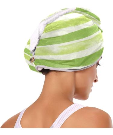 Green Stripe Hair Towel 2 Pack - Super Absorbent Quick Dry Hair Turbans for Women & Girls | Fast International Shipping - Buy Online on GoSupps.com