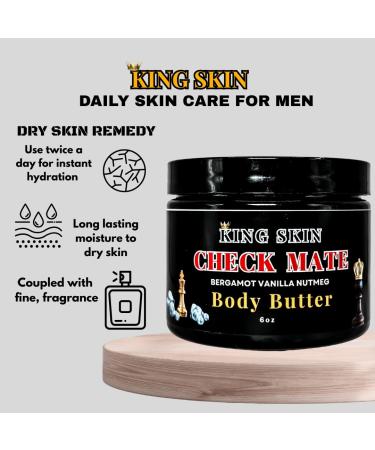 KING SKIN CheckMate Body Butter I Infused with Fine Fresh Fragrance with notes of Bergamot Vanilla & Cedarwood I Packed with Shea Butter & Avocado I Long Lasting Deep Hydration for Men I 6 oz - Buy Online on GoSupps.com