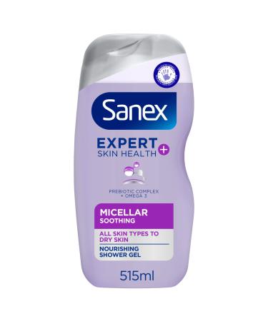 Sanex Expert Skin Health+ Micellar Soothing Shower Gel 515ml for dry skin body wash for men & women nourishes skin soothes skin tightness 12 hour hydration prebiotic & postbiotic complex Micellar Soothing 515 ml (Pack of 1)