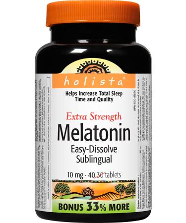 Holista Extra Strength Melatonin 10 mg Easy Dissolve 40 Sublingual Tablets For Sleep Support Gluten Free Non-GMO