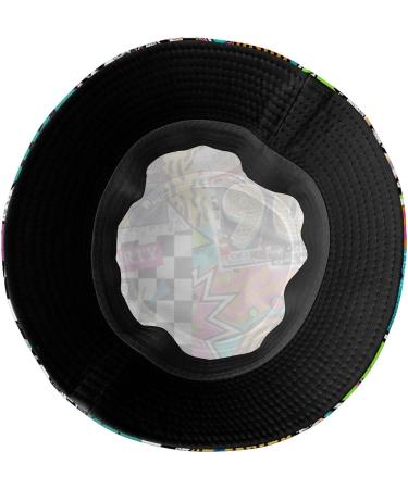 Retro Fashion 80s 90s Black Bucket Hat for Men Women | Funny Summer Beach Fishing Sun Hat | Packable Outdoor Fisherman Hat - Buy Online on GoSupps.com