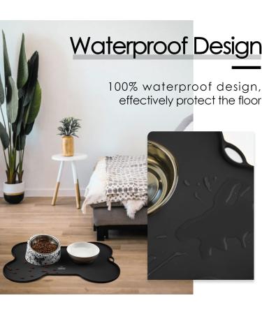 Waterproof Silicone Dog Food Mat | Non-Slip Pet Feeding Mat | Non-Spill Puppy Dish Tray | Bone-Shaped Black Mat - Small/Medium/Large - Buy Online on GoSupps.com