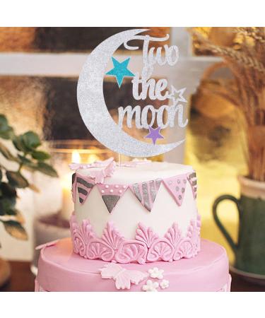 Auteby Two The Moon Cake Topper - Baby Shower 2nd Birthday Party Decorations Supplies (Silver) - Buy Online on GoSupps.com