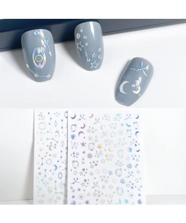 Silver Moon Star Nail Art Decal Stickers - Pack of 6 | Self-Adhesive Nail Designs for Women and Girls - Nail Decoration and Fingernail Decor - Buy Online on GoSupps.com