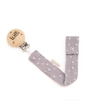 Custom AngelicArt Pacifier Strap for Boys & Girls - Engraved Name - Gray Dotted - Perfect Baby Gift - Buy Online on GoSupps.com