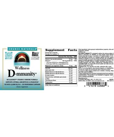 Source Naturals Wellness D-mmunity Bio-Aligned Vitamin D Immune Formula Supports Optimal Absorbtion and Utilization* 125 mcg (5 000 IU) D-3-30 Vegetarian Capsules - Buy Online on GoSupps.com