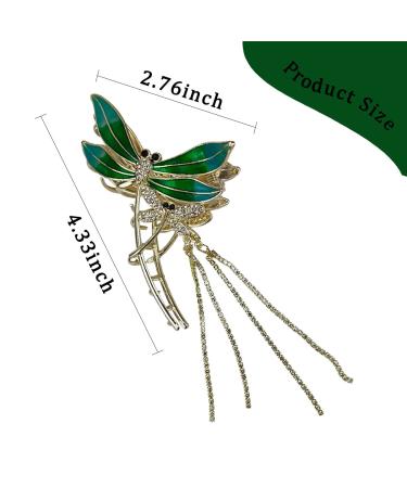 Green Dragonfly Tassel Hair Claw Clip - Rhinestone Design Barrette for Women & Girls - Buy Online on GoSupps.com