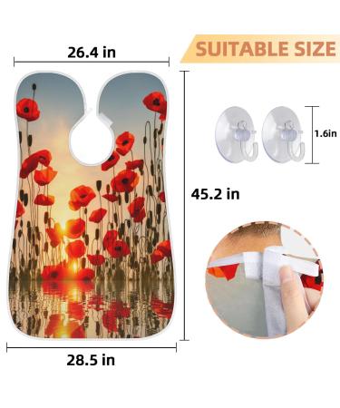 Poppy Sunset Beard Bib Apron | Waterproof Hair Catcher for Men - Ideal for Shaving & Grooming | Non-Stick Beard Cape with Suction Cups | Perfect Gifts for Men - Buy Online on GoSupps.com
