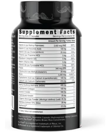 MYVIDAPURE Beard Growth + Men's Skin & Nails 5000mcg Biotin Capsules - Vitamin C, D & B-Complex, Hydrolyzed Collagen | Non-GMO, Gluten-Free - Buy Online on GoSupps.com