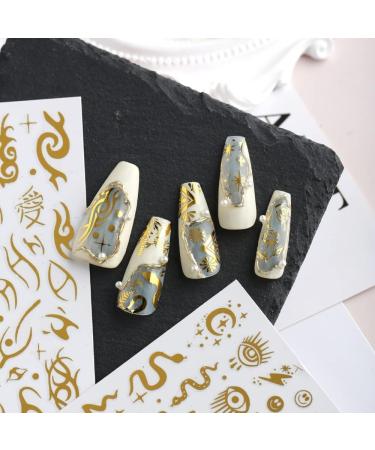 Songjie 4 Sheets Gold Nail Stickers: Bronzing Rose, Snake Eyes, Heart 3D Self-Adhesive Decorations - Perfect for Fake Nail Designs and Salon Accessories - Buy Online on GoSupps.com