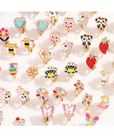 24-Pair Cute Animal, Flower, Heart & Fruit Earrings Set - Non-Perforated Ears - Buy Online on GoSupps.com