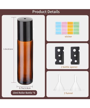 Hyber&Cara 10ml Glass Roll on Bottles 8Pcs Essential Oils Roller Bottles - Stainless Steel Roller Balls - Aromatherapy Set with Bonus Gifts - Buy Online on GoSupps.com