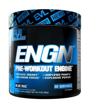 Evlution Nutrition ENGN Pre-Workout, Pikatropin-Free, 30 Servings, Intense Pre-Workout Powder for Increased Energy, Power, and Focus (Blue Raz) Delicious Blue Raz