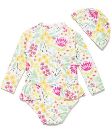 Bonverano Baby Girls Long-Sleeve Zipper Swimsuit | UPF 50+ Sun Protection | 9-12 Months Lotus - Buy Online on GoSupps.com