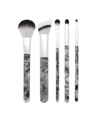 MODA Smoke Show 5pc Full Face Makeup Brush Set Includes - Powder Blender Shader Smoky Eye & Lip Brushes Black