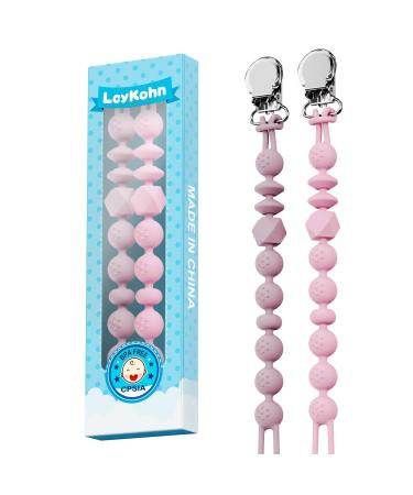 LcyKohn Blinky Clip Holder Pacifier Clips Strap Teether Toy Teething Relief for Newborn Baby Girl Birthday Shower Chrismas (Blush&Soft Lilac) 2-Pack