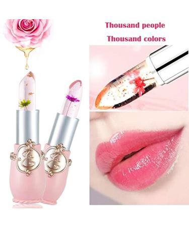 2Pcs Crystal Flower Jelly Color Changing Lipstick with Real Flowers - Prime Lip Color Change Magic Lip Gloss | PH Glitter Jelly Lipstick - Buy Online on GoSupps.com