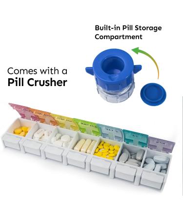 MUFFSHELL Weekly Pill Organizer - Large BPA Free Design for Arthritis, Home & Office - Pill Box & Crusher for Vitamins, Fish Oil & Meds - Buy Online on GoSupps.com