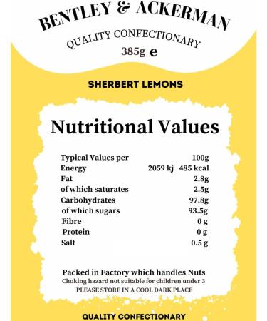 Sherbet Lemons - (440g) Original Sherbet-Filled Lemon Boiled Sweets in a Gift Jar By Bentley & Ackerman's Sweet Shop. (Vegetarian) - Buy Online on GoSupps.com