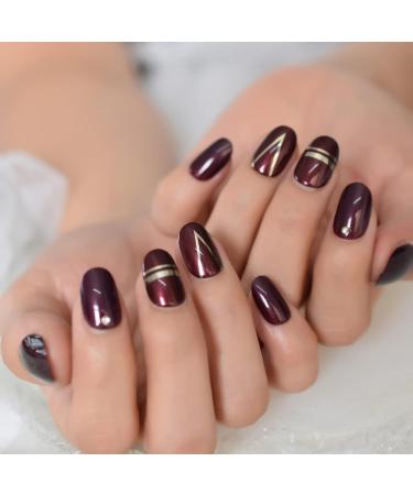 Short Glossy Oval Dark Red Press On Nails Full Cover Acrylic False Nail Art Tips With Adhesive Sticker for Women - Buy Online on GoSupps.com