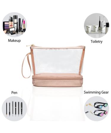 Rose Gold Clear Makeup Organizer Bag | Portable Travel Cosmetic Pouch for Women | Small Clear Makeup Bag for Purse and Pencils - Buy Online on GoSupps.com