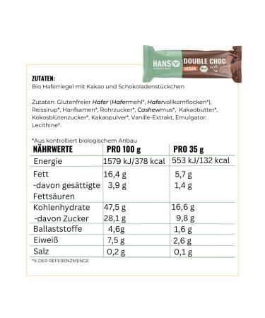 Organic Energy Seal New Parent - 16x Double Choc Vegan Power Bars | Hans Brainfood | Ideal for Cycling Hiking & Sports | Additive-Free Snack - Buy Online on GoSupps.com