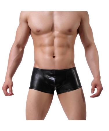 Duohropke men's shine metallic shorts hot pants leather optics boxer shorts trunks glitter beach swimming shorts sport gym jogger short trousers m 01 black