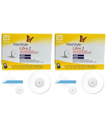 Abbott Freestyle Libre 2 Sensor Pack of 2 + FREE Tetra-Sole Pack of 2 Water-proof CGM Libre Sensor Cover Patches (2): for diabetes monitoring CGM for UK white