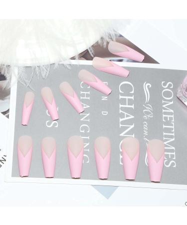 Yheakne V-Shape Artificial Fingernails - Shiny Pink Lace French Ballerina Full Cover - 24 Pieces for Women & Girls - Buy Online on GoSupps.com