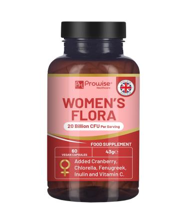 Women s Flora 60 Capsules | Intimate Flora for Women | 20 Billion CFU Added with 15000mg Cranberry, Vitamin C, Fenugreek, Chlorella & Inulin | Bio Cultures for Women's Intimate by Prowise