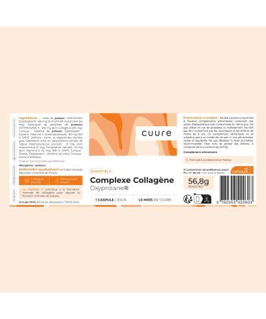 Patented Hydrolyzed Marine Collagen Complex - Cuure - 45 Days - 45 Capsules - Omega 3 Vitamin C E and Astaxanthin - 1500 Dalton - Skin - Made in France - Buy Online on GoSupps.com