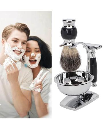 Men's Shaving Brushes Kit - 4 in 1 Stainless Steel Razor Blades Holder & Soft Cleaning Brush | Perfect Father's Day Gift Set for Men - Buy Online on GoSupps.com