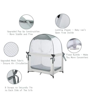 L RUNNZER Baby Pack N Play Tent  Baby Crib Safety Tent to Keep Baby from Climbing Out  Baby Crib Canopy for Pack N Play  Mini Cribs & Playpens  Pop Up Design & See-Through Mesh Gray Pack N Play Tent - Buy Online on GoSupps.com